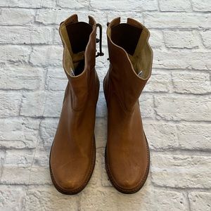 Frye Tan Heeled Boots with Lace Up Back